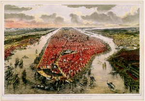 Vogelvlucht van New York en omgeving door John Bachmann